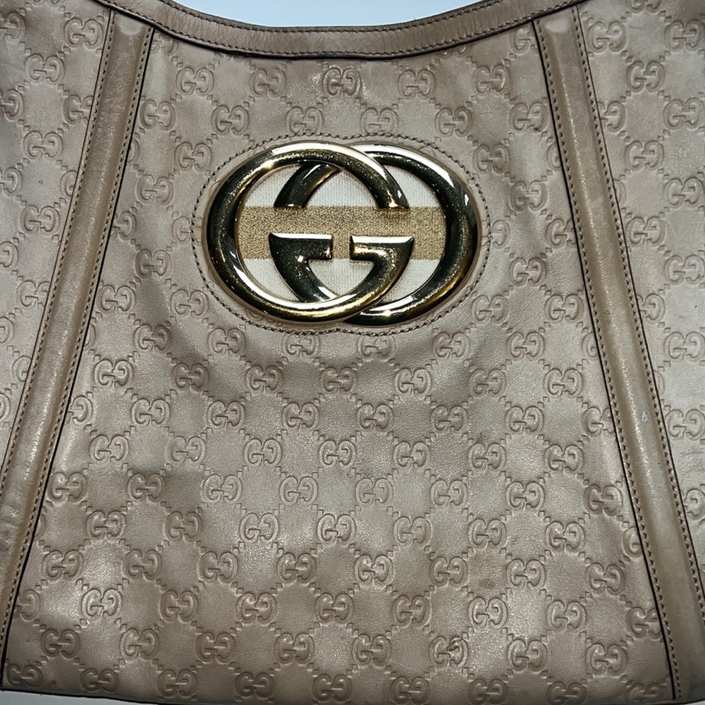 Authentic Gucci Guccissima Britt Beige Cream Shoulder Bag Gold GG - Picture 3 of 16